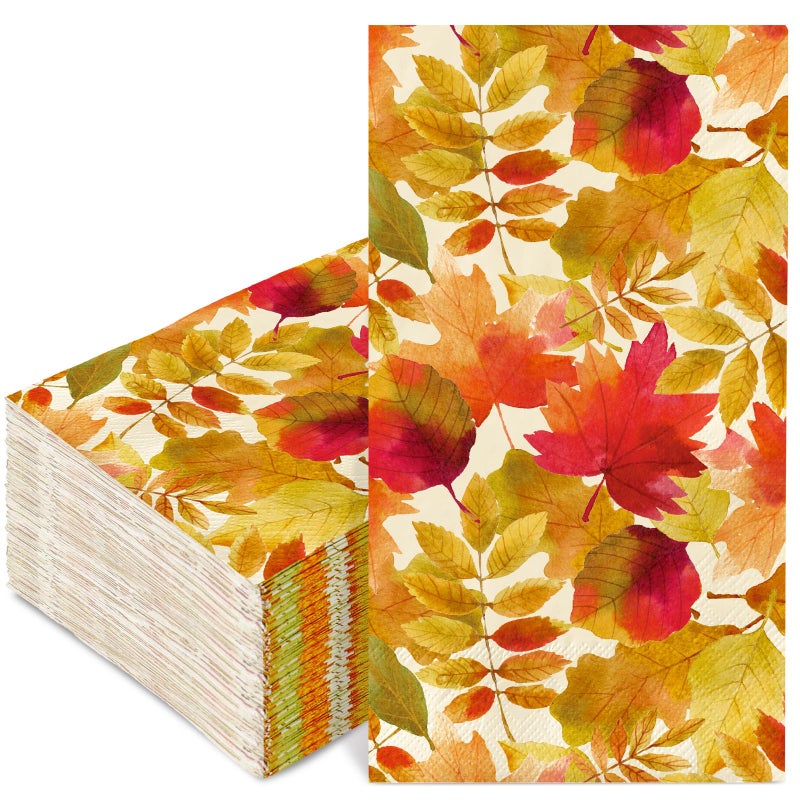 JarThenaAMCS 50 Pcs Fall Leaves Guest Napkins Autumn Maple Leaf Disposable Napkins Watercolor Dinner Hand Paper Napkin for Bathroom Thanksgiving Holiday Party Table Supplies - Image 1